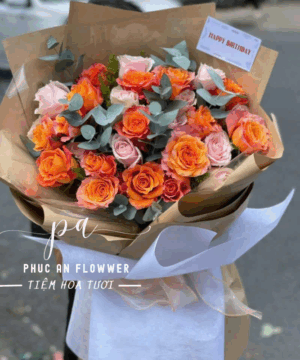 bó hoa hồng cam đẹp, bó hoa hồng cam sinh nhật, bó hoa hồng cam pastel, bó hoa hồng cam tươi tắn, hoa hồng cam tặng sinh nhật, bó hoa hồng cam hiện đại, bó hoa hồng cam trẻ trung