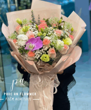 Bó hoa hồng pastel đẹp, hoa lan hồ điệp tím sang trọng, hoa sinh nhật nhẹ nhàng tinh tế, hoa tặng mẹ ý nghĩa, hoa tông pastel thanh lịch, bó hoa cao cấp sang trọng