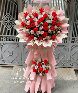 kệ hoa chúc mừng hoa hồng đỏ hoa hồng hồng sang trọng hiện đại chúc mừng sự kiện khai giảng thành công – Hoa Tươi Phúc An