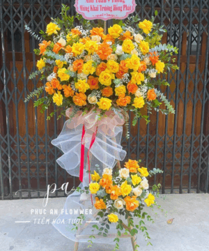 kệ hoa khai trương hoa hồng vàng hoa hồng cam sang trọng rực rỡ chúc mừng khai trương phát đạt may mắn – Hoa Tươi Phúc An
