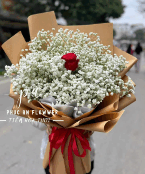 Bó hoa baby trắng điểm hồng đỏ, hoa tỏ tình lãng mạn, hoa kỷ niệm ngày yêu, hoa Valentine ý nghĩa, hoa tình yêu tinh tế, hoa tặng người thương