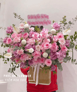 Giỏ hoa khai trương hồng sang trọng chúc mừng hồng phát - Hoa Tươi Phúc An