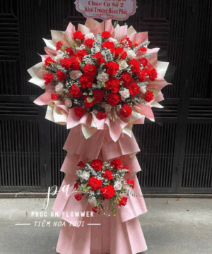 kệ hoa khai trương hoa hồng đỏ sang trọng chúc mừng khai trương phát đạt may mắn thành công – Hoa Tươi Phúc An