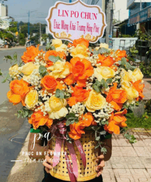 giỏ hoa khai trương đẹp, giỏ hoa hồng cam vàng nổi bật, giỏ hoa chúc mừng khai trương, giỏ hoa tươi sang trọng, giỏ hoa mừng khai trương rực rỡ, giỏ hoa chúc mừng thành công, giỏ hoa tông cam vàng nổi bật, giỏ hoa chúc mừng phát đạt