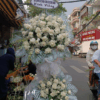 kệ hoa chia buồn hoa hồng trắng hoa baby trắng trang nghiêm sang trọng dùng trong tang lễ gửi lời kính viếng và chia buồn sâu sắc