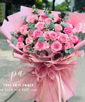 Bó hoa hồng hồng pastel sang trọng, thiết kế tròn đầy ngọt ngào phù hợp tặng sinh nhật, kỷ niệm và dịp đặc biệt