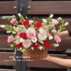 giỏ hoa hồng pastel cẩm chướng đỏ phong cách tự nhiên sang trọng tặng sinh nhật chúc mừng nổi bật - Hoa Tươi Phúc An