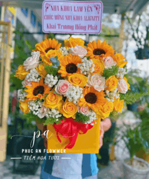 giỏ hoa hướng dương đẹp, giỏ hoa khai trương tông vàng nổi bật, giỏ hoa chúc mừng sang trọng, giỏ hoa hướng dương cao cấp, giỏ hoa chúc mừng khai trương, giỏ hoa tươi rực rỡ, giỏ hoa chúc mừng thành công, giỏ hoa khai trương đẹp