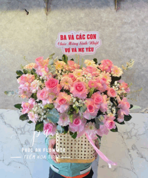 giỏ hoa hồng phấn đẹp, giỏ hoa sinh nhật tông hồng pastel, giỏ hoa tươi sang trọng, giỏ hoa tặng mẹ ý nghĩa, giỏ hoa hồng lãng mạn, giỏ hoa đồng tiền pastel đẹp, giỏ hoa tươi cao cấp, giỏ hoa chúc mừng tinh tế