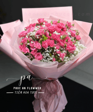 Bó hoa hồng chùm hồng phối baby trắng đẹp lãng mạn