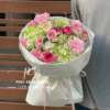 bó hoa hồng pastel cẩm tú cầu xanh
