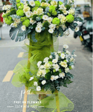 kệ hoa khai trương tông xanh