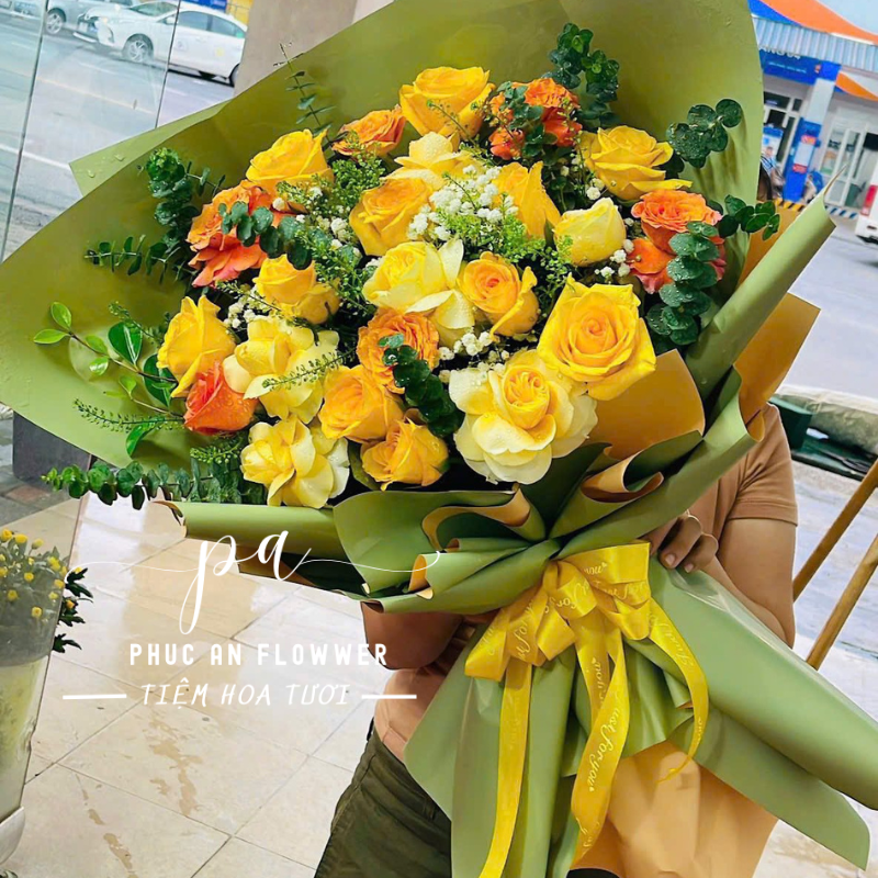 Shop hoa Tháp Mười Đồng Tháp – bó hoa hồng vàng tươi Phúc An
